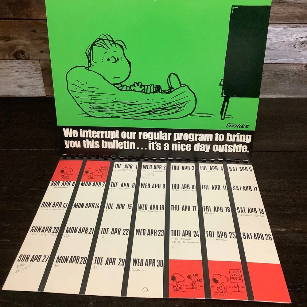 Vtg 1980 Peanuts Snoopy Calender Month To Month